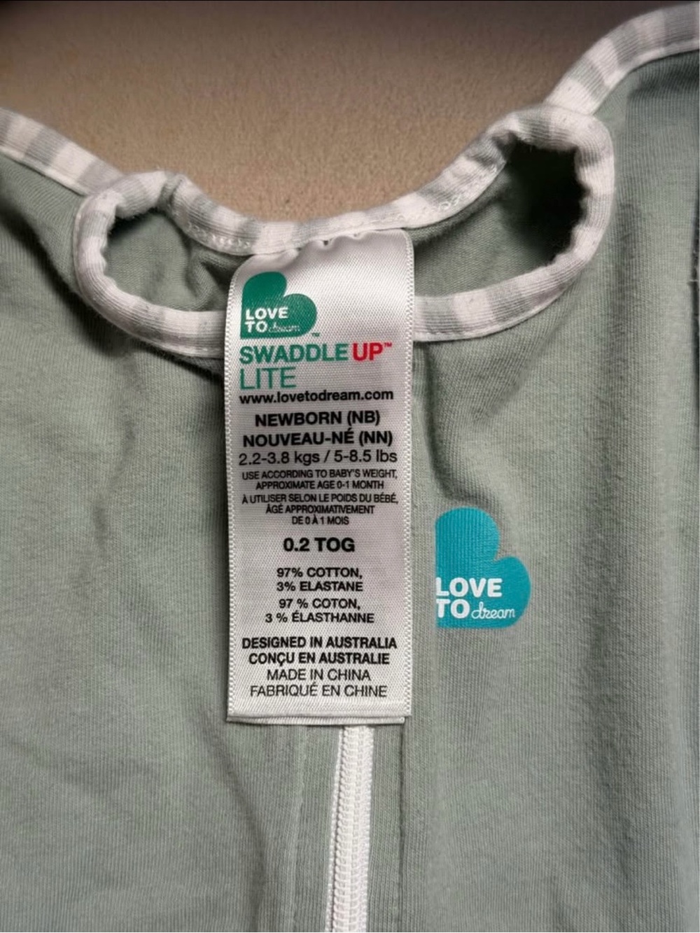 NB Love To Dream Swaddle Sleep Sack - Pink and Sage - Picture 3 of 5